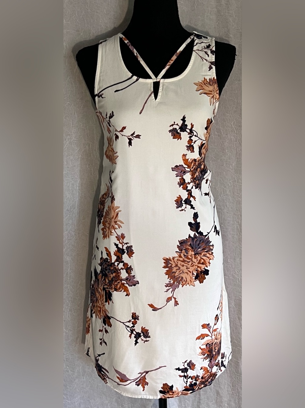 Maurices Cream Midi Dress with orange/ tan/ blue Floral Print